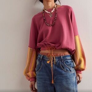 Free People Stripe Cuff Pullover NWT Retail $98 in Sunset Combo Size Large